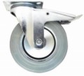 Gumové transportní kolo s přírubou, průměr 160 mm, otočné s brzdou, valivé ložisko, šedé, skladem