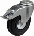 Gumové transportní kolo se středovým otvorem, průměr 10 mm, otočné s brzdou, kluzné ložisko, 