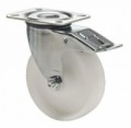 Nylonové transportní kolo s přírubou, průměr 160 mm, otočné s brzdou, valivé ložisko, 