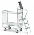Policový vozík se schůdky, do 200 kg, 2 police, 12 x 127 x 46 cm, 