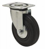Gumové transportní kolo s přírubou, průměr 125 mm, otočné, kluzné ložisko, černé, skladem