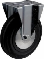 Gumové transportní kolo s přírubou, průměr 160 mm, pevné, valivé ložisko, černé, skladem