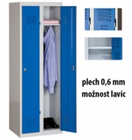 Základní levná šatní skříň, šedá-modrá, otočný zámek, skladem
