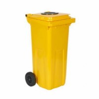 Plastové venkovní popelnice na tříděný odpad s otvorem, objem 120 l, žlutá, 