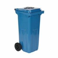Plastové venkovní popelnice na tříděný odpad s otvorem, objem 120 l, modrá, 