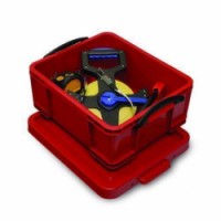Plastový úložný box s víkem na klip 18 l, červená, skladem