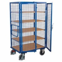 Vysoký uzavíratelný skříňový vozík s madlem a mřížovými stěnami, do 500 kg, 5 polic, 180 x 111,5 x 81 cm, 