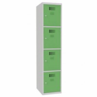 Svařovaná šatní skříň Oskar, 4 boxy, cylindrický zámek, šedá/zelená, 