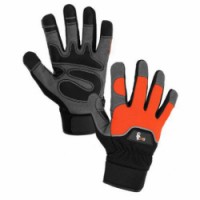 Kožené rukavice CXS Puno ze syntetické kůže s reflexním prvkem, černé/oranžové, 