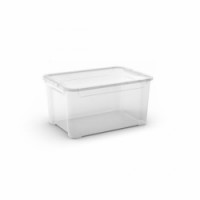 Plastový úložný box s víkem, průhledný, 47 l, skladem