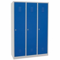 Svařovaná šatní skříň TOP quality s mezistěnou, otočný, 3 oddíly, šedá/modrá, 