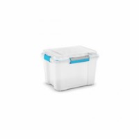 Plastový úložný box s víkem na klip, průhledný, 43 l, skladem