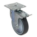 Gumové přístrojové kolo s přírubou, průměr 100 mm, otočné s brzdou, kluzné ložisko, 100 kg, 