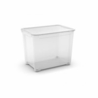 Plastový úložný box s víkem, průhledný, 70 l, skladem
