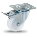 Polypropylenové transportní kolo s přírubou, průměr 80 mm, otočné s brzdou, kluzné ložisko, 120 kg, 