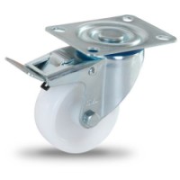 Polypropylenové transportní kolo s přírubou, průměr 80 mm, otočné s brzdou, kluzné ložisko, 120 kg, 