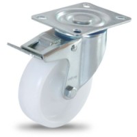Polypropylenové transportní kolo s přírubou, průměr 125 mm, otočné s brzdou, kluzné ložisko, 170 kg, 