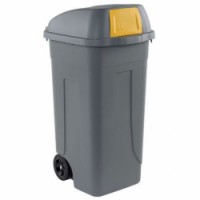 Plastová venkovní popelnice, objem 100 l, šedá/žlutá, skladem