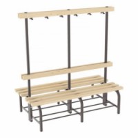 Lavice s věšákovou stěnou, oboustranná, 150 cm, hnědá, smrkové latě, 