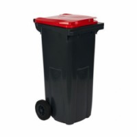 Plastové venkovní popelnice na tříděný odpad, objem 120 l, červená-šedá, skladem
