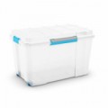 Plastový úložný box s víkem na klip, průhledný, 106 l, skladem