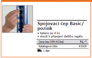 Spojovací čep ke spojení dvou a více regálů k sobě